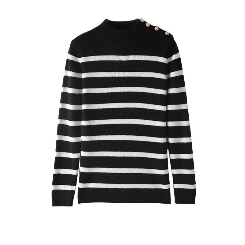 

Striped Half-turtleneck Cashmere Sweater for Women In Autumn and Winter New Fashionable and Versatile Cashmere Base Shirt Skin-friendly and Warm Top M