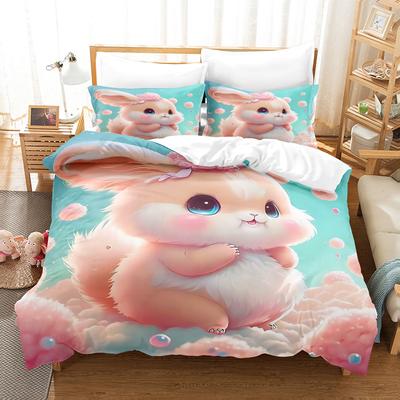 Cute Little Rabbit Pattern 3D Printing Single Double Queen Bed Sheet Quilt Cover Pillowcase 4pcs Bedding