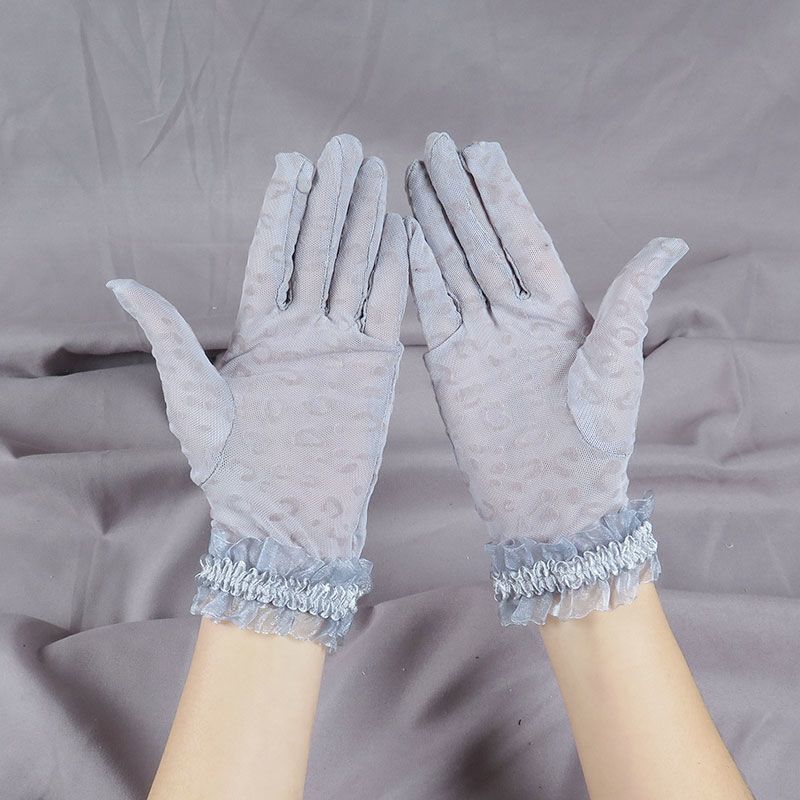 Summer Sunscreen Lace Thin Gloves for Women Summer Leopard Pattern Outdoor Breathable Square Dance Etiquette Gloves