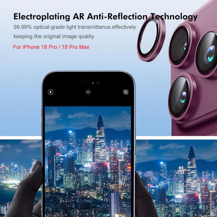 AR Anti-reflection Diamond Ring Camera Lens Glass Full Film For iPhone 18 Pro /18 Pro Max, Static Adsorption Anti-Scratch Lens Protector
