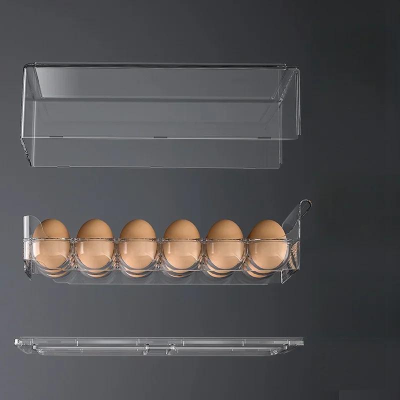 12/18 Grid Drawer Style Egg Holder Food Grade Stackable Fresh Keeping Box Kitchen Fridge Household Egg Storage Organizer Shelf