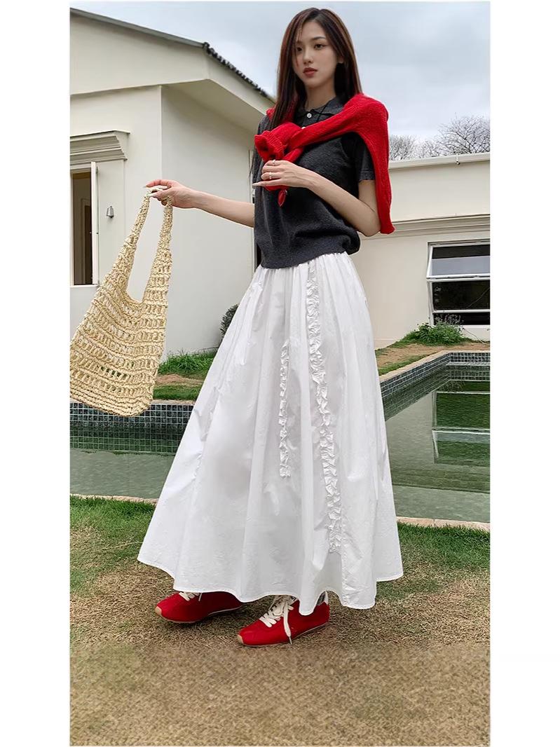 

Plus Size Women s Spring/Summer White Petal A-line High Waist Long Skirt XXXXL белый