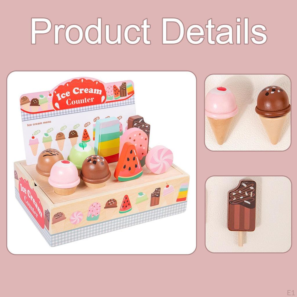 Wooden Ice Cream Counter Playset Shop for Girls Boys Party