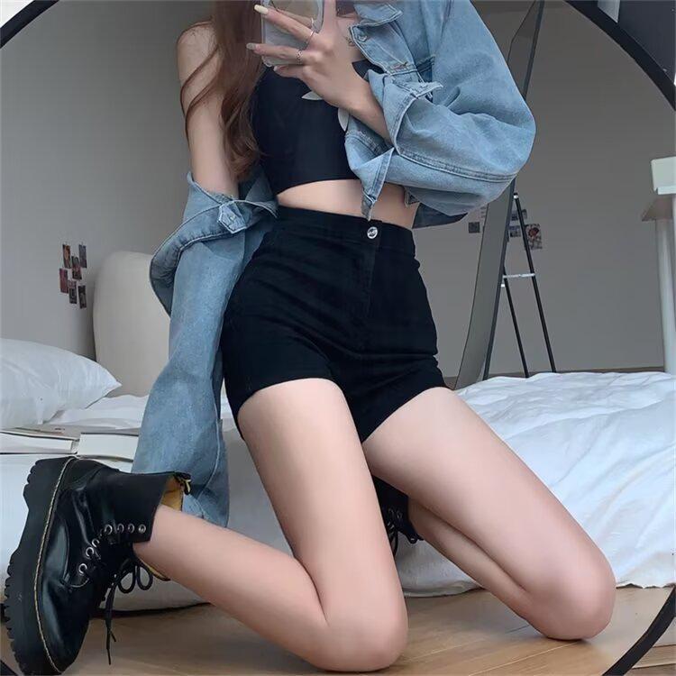 High-Waisted Black Denim Summer Shorts for Women - Slim, Sexy Fit Small