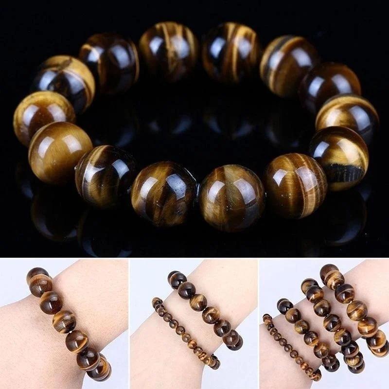 Perles en Pierre Naturelle 6/8/10mm Bracelet Oeil de Tigre Classique Homme Femme Bouddha Lave Noire Bracelets Minimaliste Yoga Méditation Bijoux