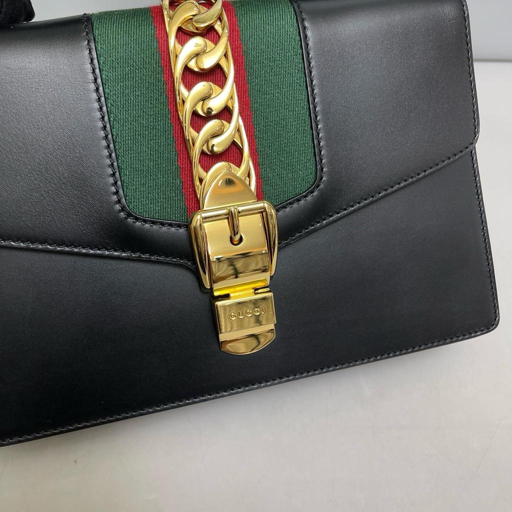 [Pre-Owned] Sylvie Gold Buckle Striped Webbing Thin Shoulder Strap Shoulder Crossbody Handbag Small - Very Good #GBBAFM