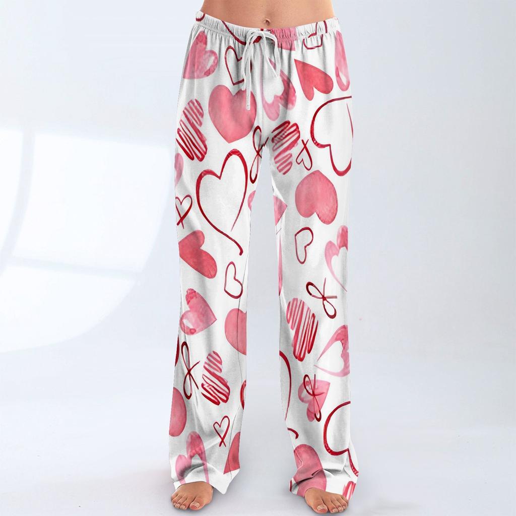 Womens Pajama Pants Sleepwear Casual Drawstring Elastic Waist Pants Comfy Straight Yoga Loose Trousers