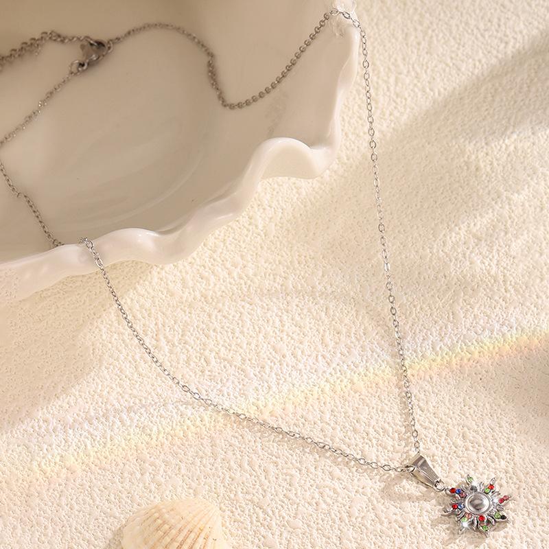 New sunflower high version colored titanium steel necklace women's simple niche diamond-set silver pendant collarbone chain jewelry