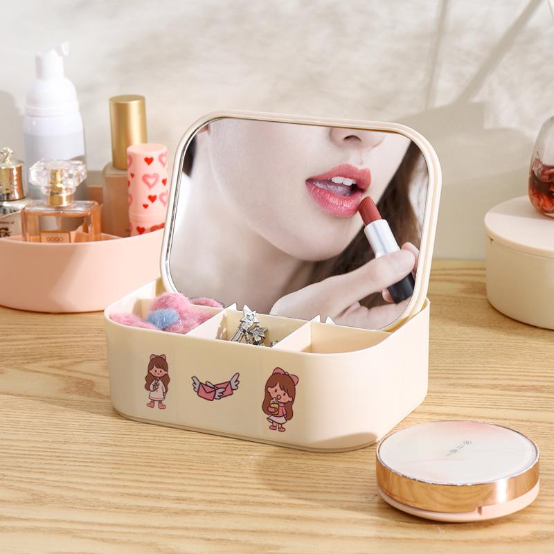 Creative Makeup Mirror with Storage Box – Cute, High-Definition Princess Mirror for Dorm or Dressing Table