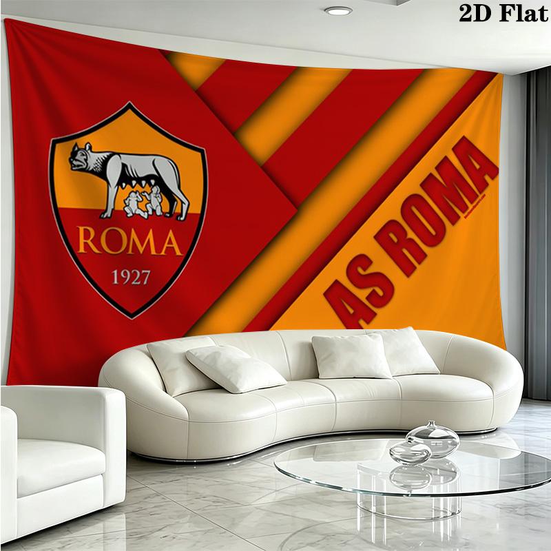 Tenture murale de football AS Roma Esthétique Accrochage mural Couverture en tissu imprimé Tapisseries décoratives pour chambre à coucher Salon Décoration de la maison