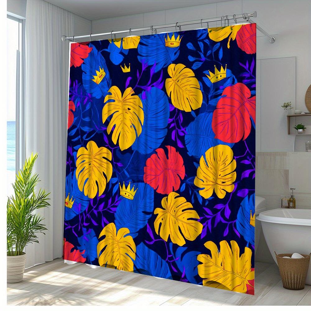 1pc Vibrant Tropical Leaf Shower Curtain with Crown Design, Fun Bathroom Decor, Polyester Fabric, Enhances Your Space,