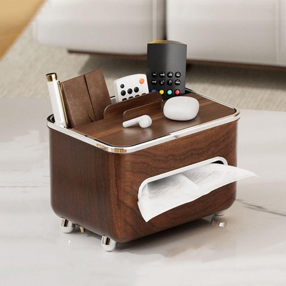 Imitation Walnut Wood Desktop Tissue Box Large Capacity Anti-slip Paper Storage Box Plastic Decorative Tissue Storage Box