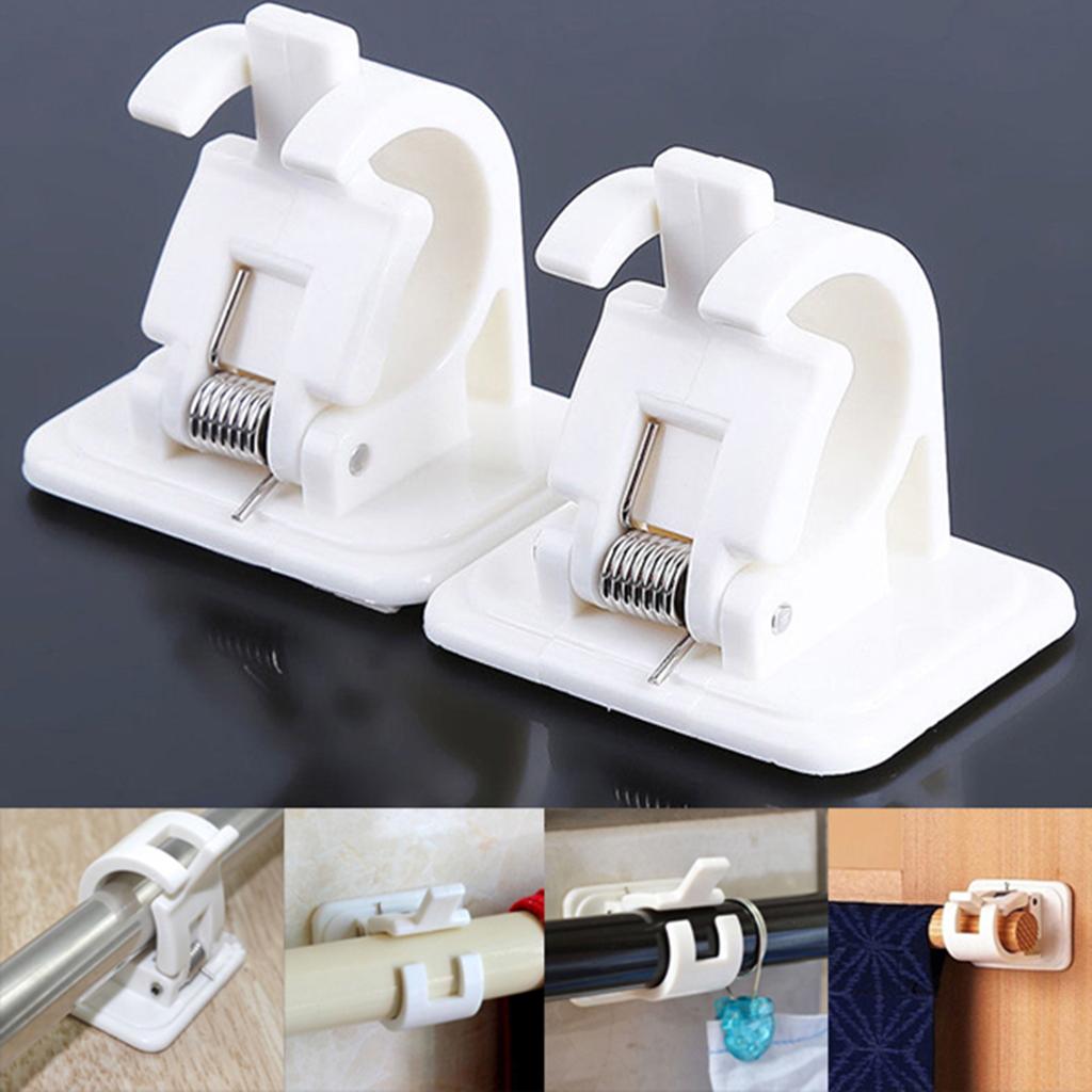 Shower Curtain Rod End Fixing Clips No Drill Bathroom Tension Rod Wall Mount Brackets for Kitchen Bathroom Poles 1-2cm