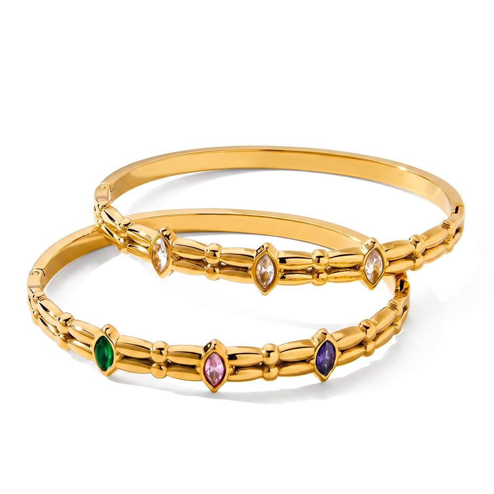 Trendy New Arrival 18k Gold Plated Zircon Oval Bracelet Stainless Steel Stacked Geometric Bangle Bracelet Anti Tarnish Jewelry
