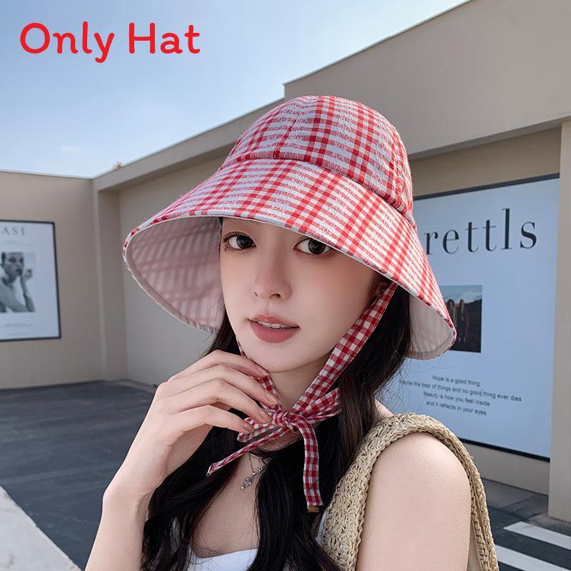 Plaid Bucket Hat With Sun Protection For Summer Outdoor Casual Women