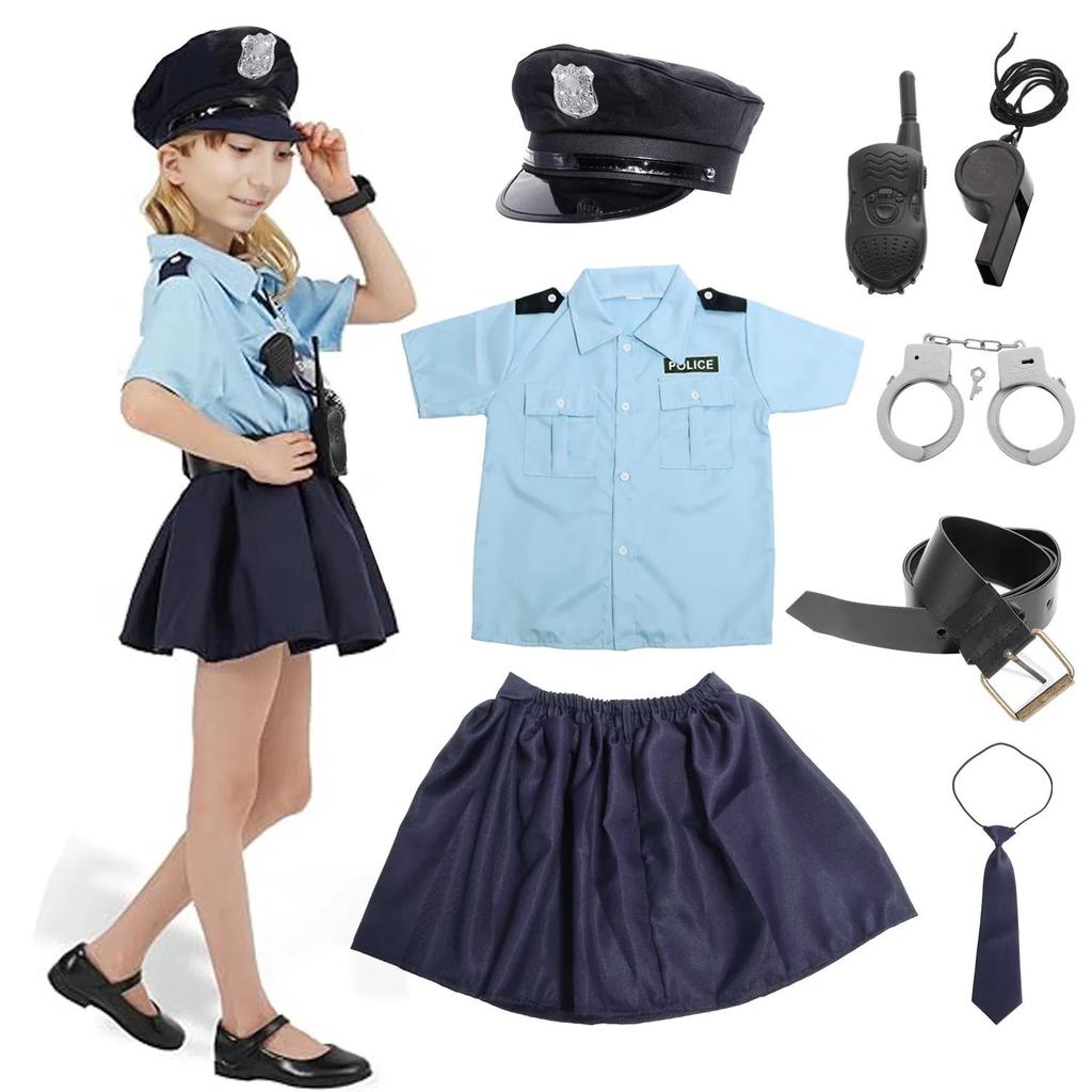 Police Officer Costume for Kids Boys Girls Costume Cop Uniform Outfit Role Play with Toys Accessories,  Kid Costume Dress Up