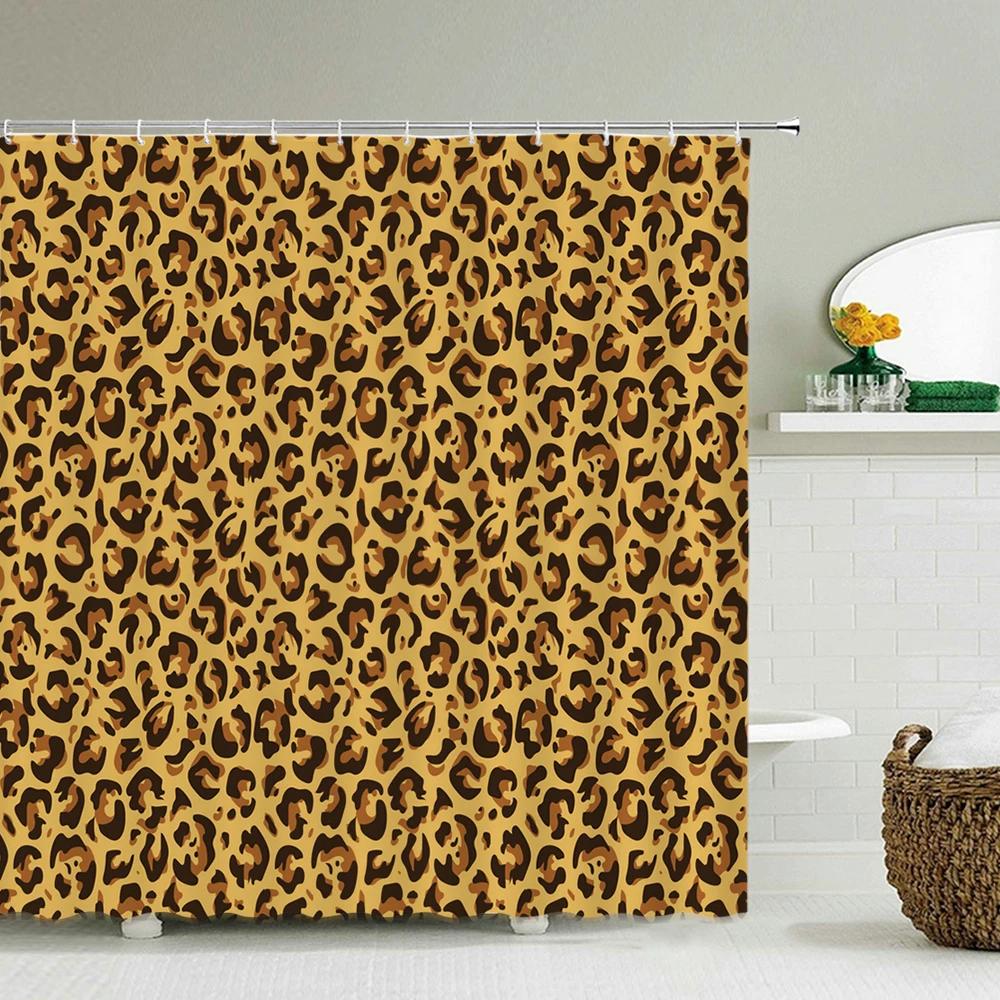 1 Pc Modern Bowknot Leopard Pattern Shower Curtains With Hooks Bathroom Curtains Printing Shower Curtain Home Decor Curtain