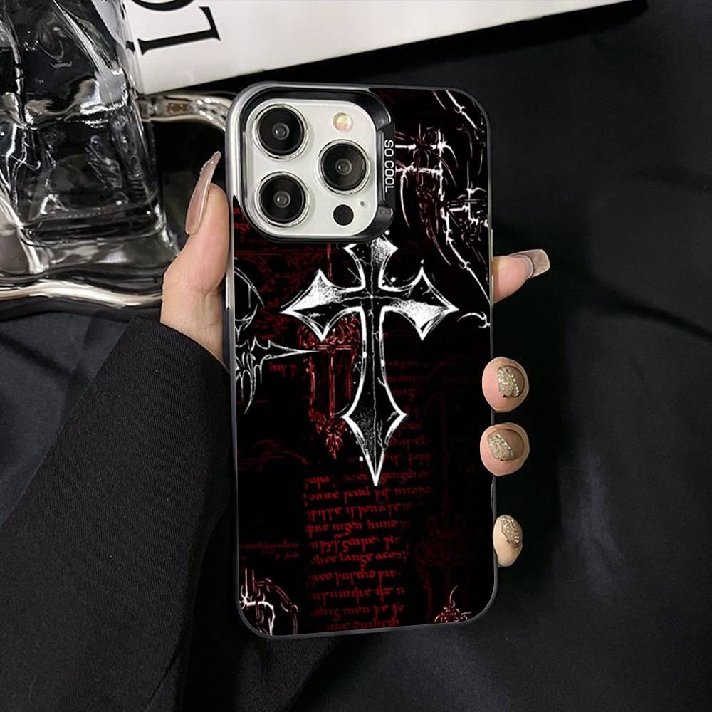 Gothic Cyber Sigil Cross Phone Case For iPhone 17 Air 16 15 14 11 12 13 Pro Max Plus X XR XS Colored Silver Hard Cover