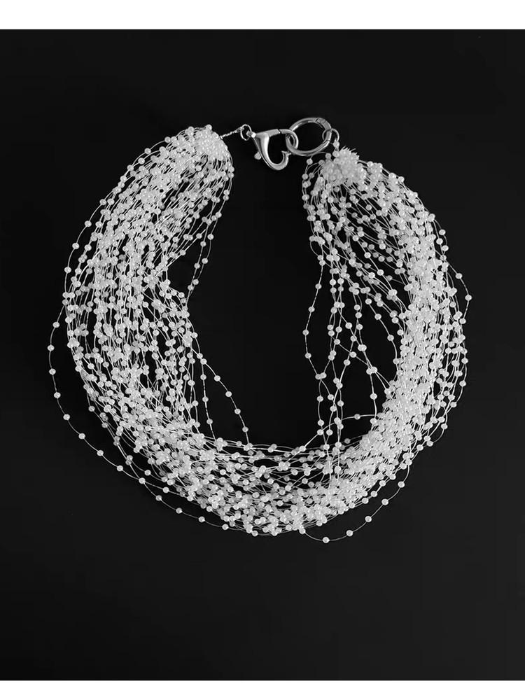 French Retro Baby s Breath Multi-layer Pearl Necklace - Elegant Luxury Fairy Bride Collarbone Chain