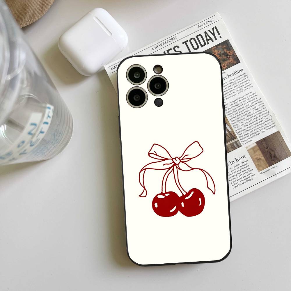 Cherry Phone Case Black Silicone Soft Shell For IPhone 17 16 15 14 13 12 11 Air Pro Max Plus Hot Sale