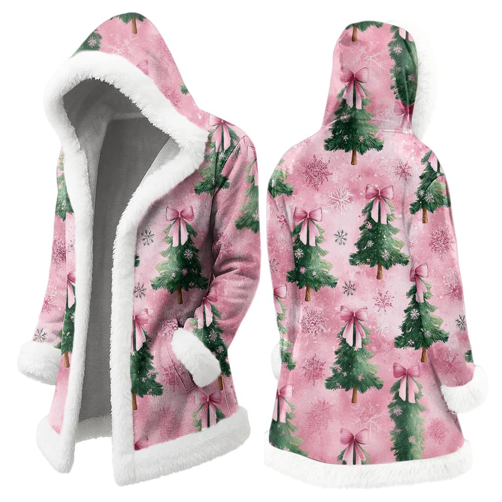 Men's Christmas Long Hooded Cardigan With Pockets Warm Jacket