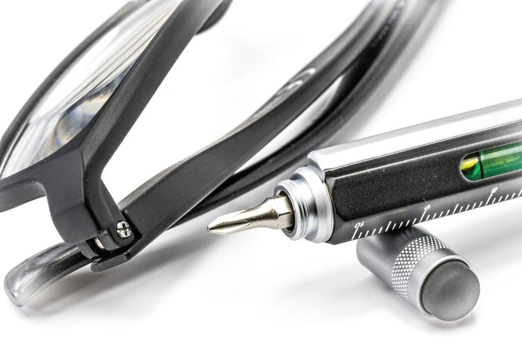 TROIKA Ballpoint Pen with Centimeter and Inch Black Multi-Function Ruler, Level, Multi-Pen, Construction,