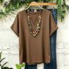 Women's Casual Solid Color V Neck Short Sleeve Top Lightweight Breathable Linen Cotton Blend Shirt for Daily Wear