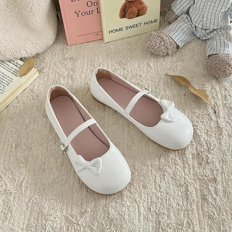 2024 Fashion Versatile Round Toe Large Size Women's Mary Jane Shoes Bow Ballet Flats Spring and Autumn Flats Zapatos De Mujer