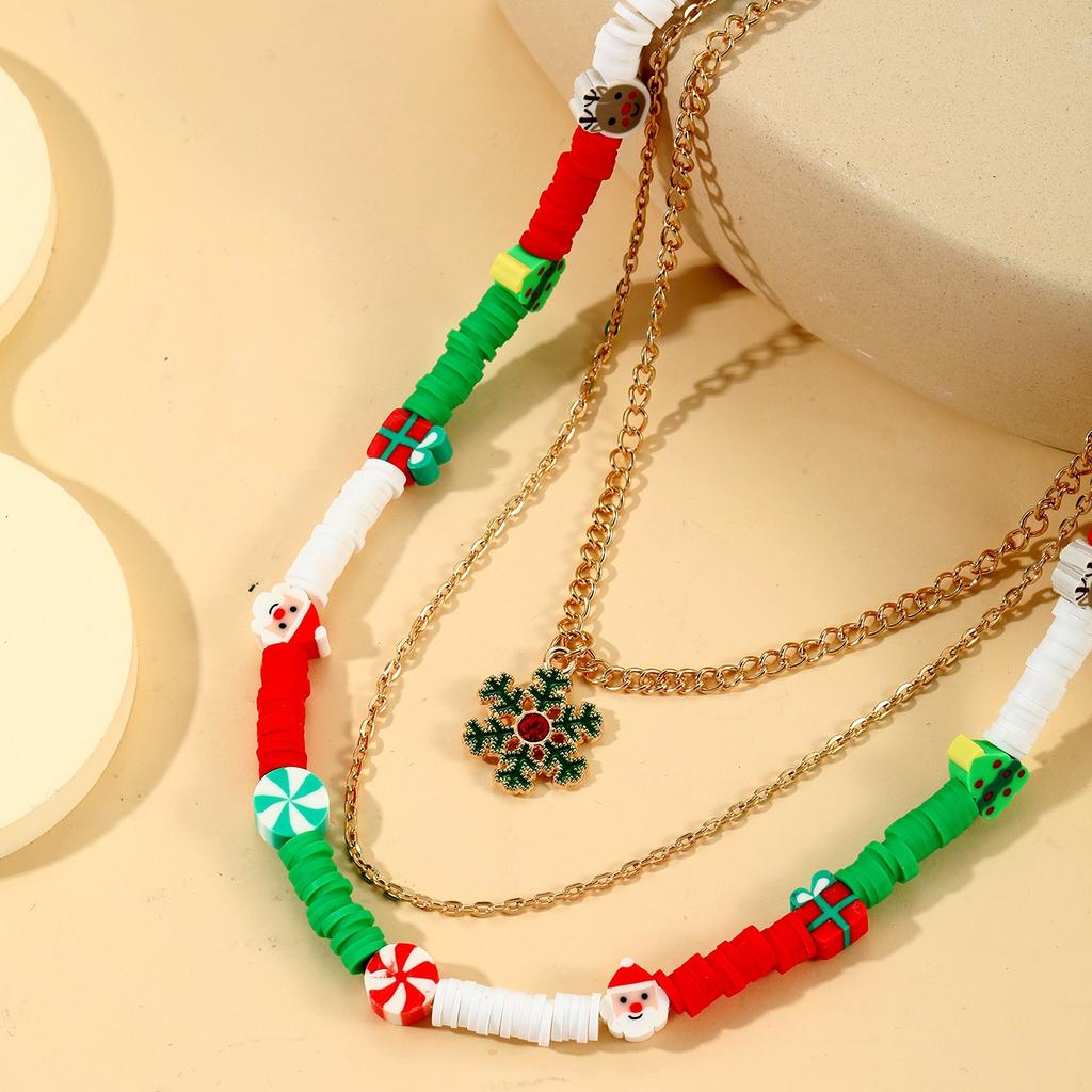 Christmas Ornaments Dripping Oil Christmas Multi-Layer Necklace Bead Chain Mixed And Matched Personalized Items
