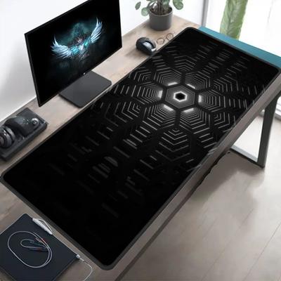 Large Gaming Mouse Pad with Cool Hexagonal Geometric Lightemitting Pattern for Computer Desk Mat Suitable for Office Use Rubber