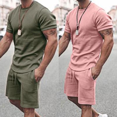 MAITA Tracksuit Pure Color Drawstring Men Loose Short-sleeved T-shirt Pocket Shorts Clothing Fitness