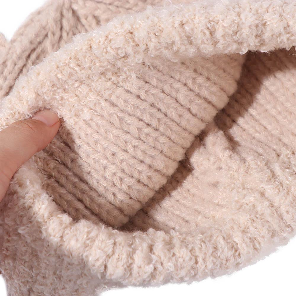 Solid Color Winter Beanie Cap Keep Warm Woolen Ear Protection Hat Bear Ear Knitted Hat  Girls