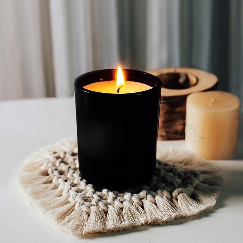 Bohemia Style Cotton Rope Cup Pad Handwoven Cotton Coaster Heart Shaped Solid Color Cup Mat Macrame Coaster Home Decoration