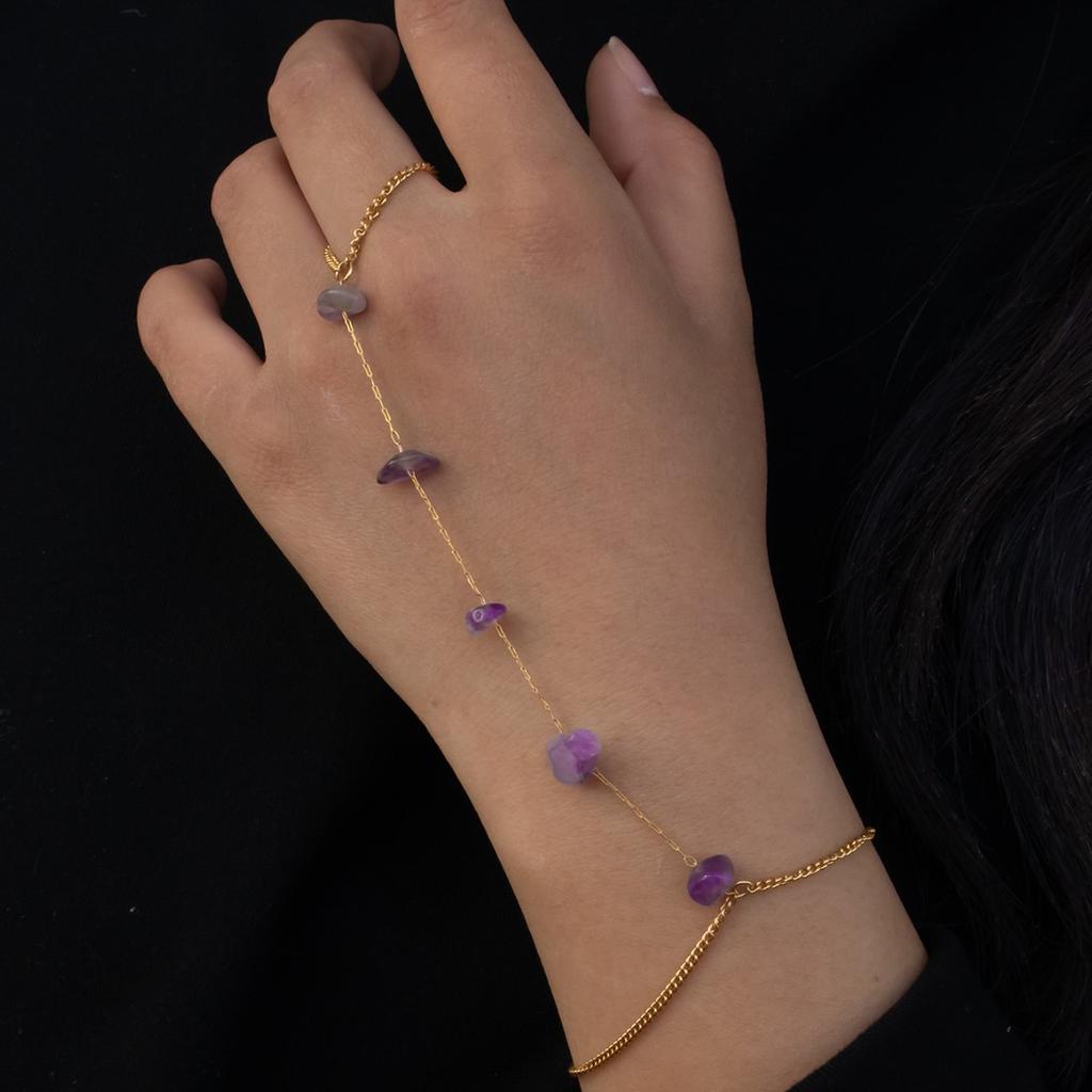 Chain Ring Finger Bracelets Bohemia Colorful Bracelet Made of Natural Stones 18k Gold Plated Stainless Steel Jewelry ALN25121879