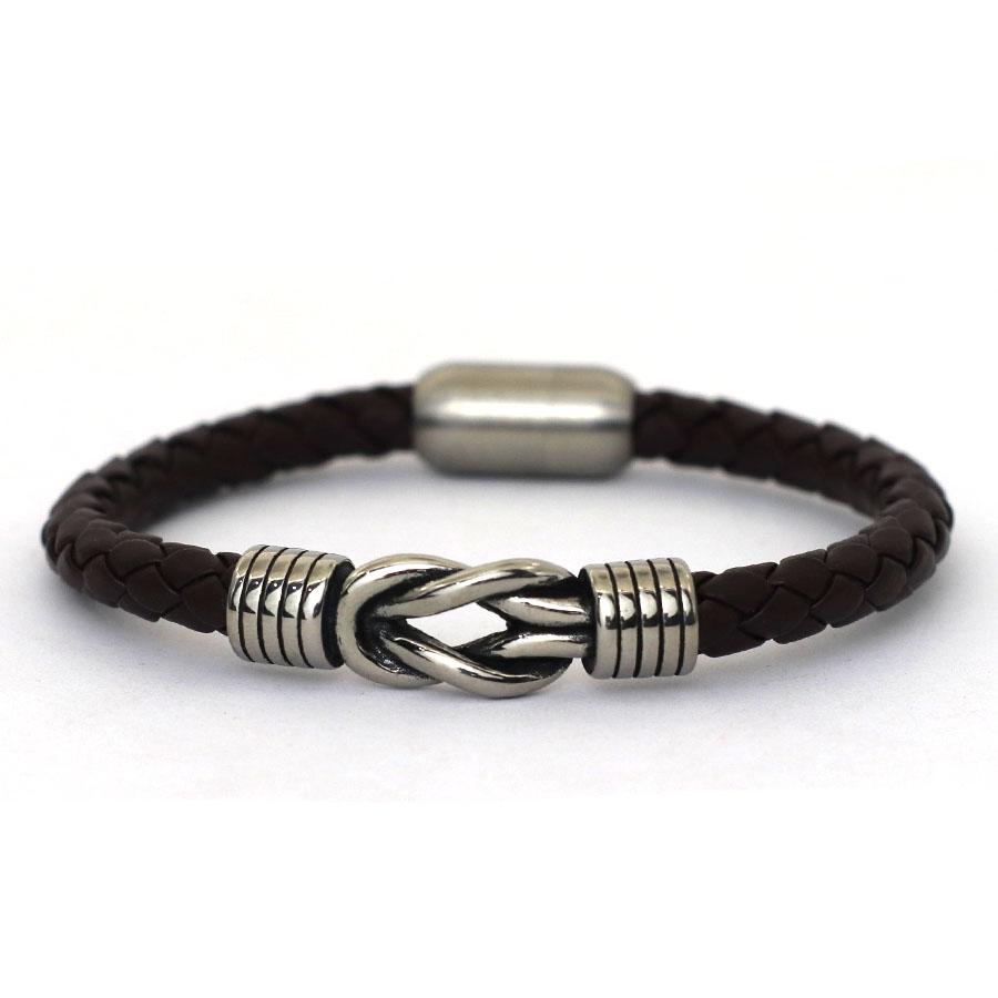 

Винтажный плетеный браслет из искусственной кожи в стиле панк для мужчин из нержавеющей стали, кожаный браслет-веревка, простой байкерский ювелирный подарок для него 20.5cm/8.07in коричневый