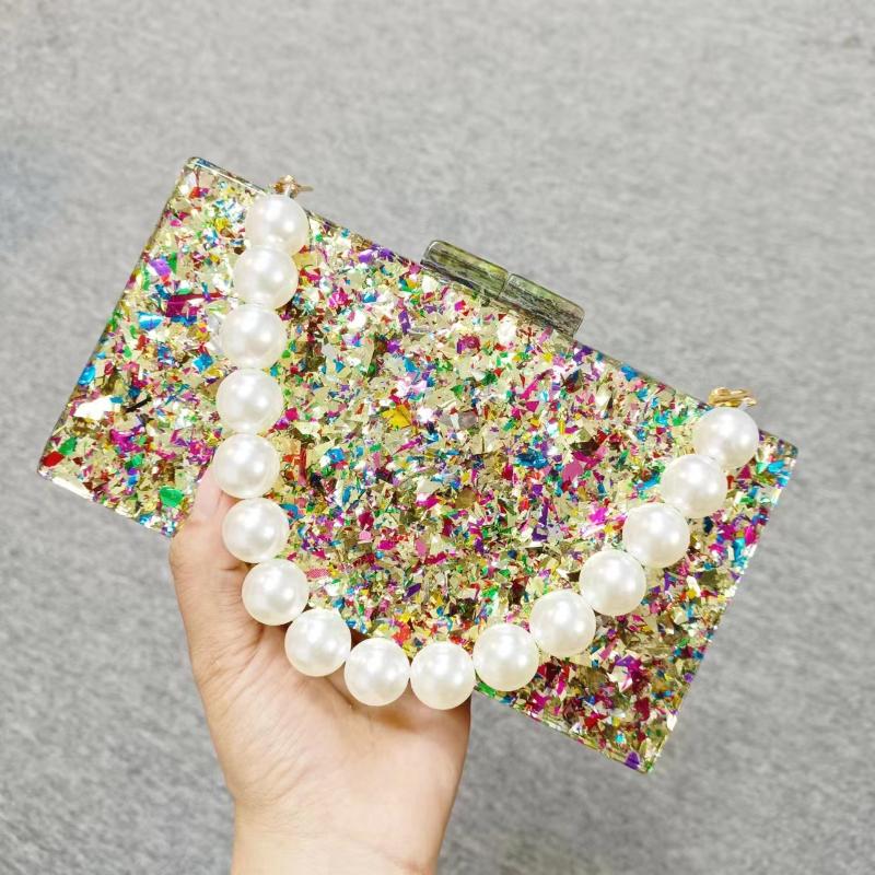Vintage Colorful Paper Summer Chain Bag Fashion Evening Shoulder Acrylic Luxury Woman Handbag Shopper Bags Women Famous Brands