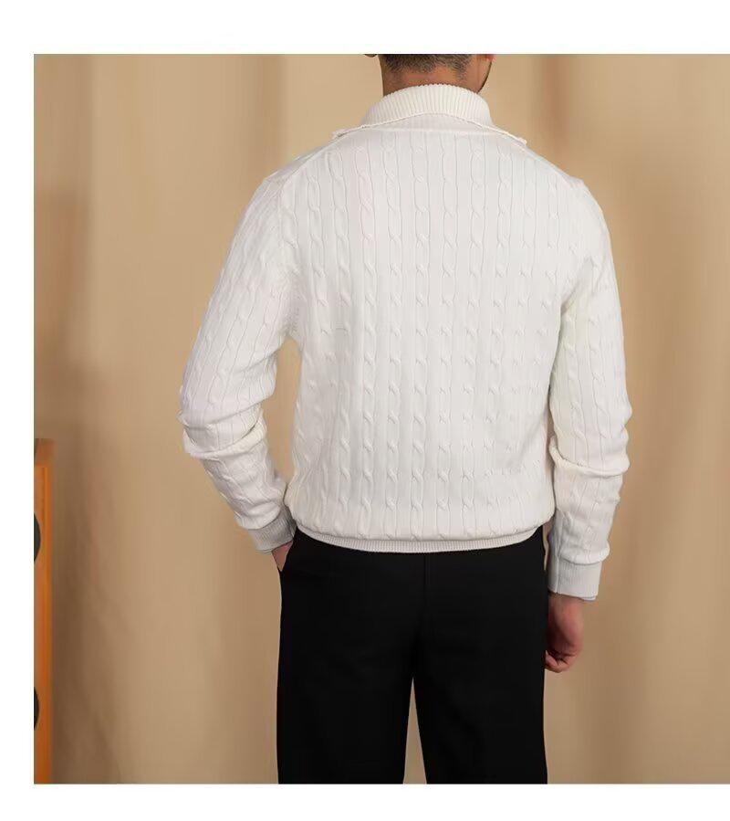 Men's Trendy Casual Slim Fit Cable Knit Half-Zip Sweater with Stand Collar for Autumn and Winter
