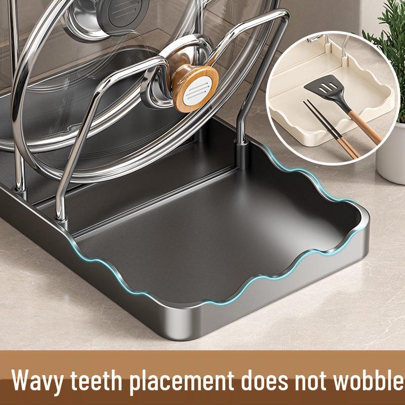 Multifunctional Kitchen Countertop Pot Lid and Spatula Rack with Drainage