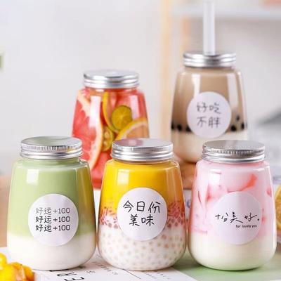 1 pièce Bouteille en Plastique pour Boisson Thé au Lait à Emporter Café Thé au Lait Fournitures de Bar Bocaux Mason Contenants de Stockage pour Boissons Pour Nourriture Fête