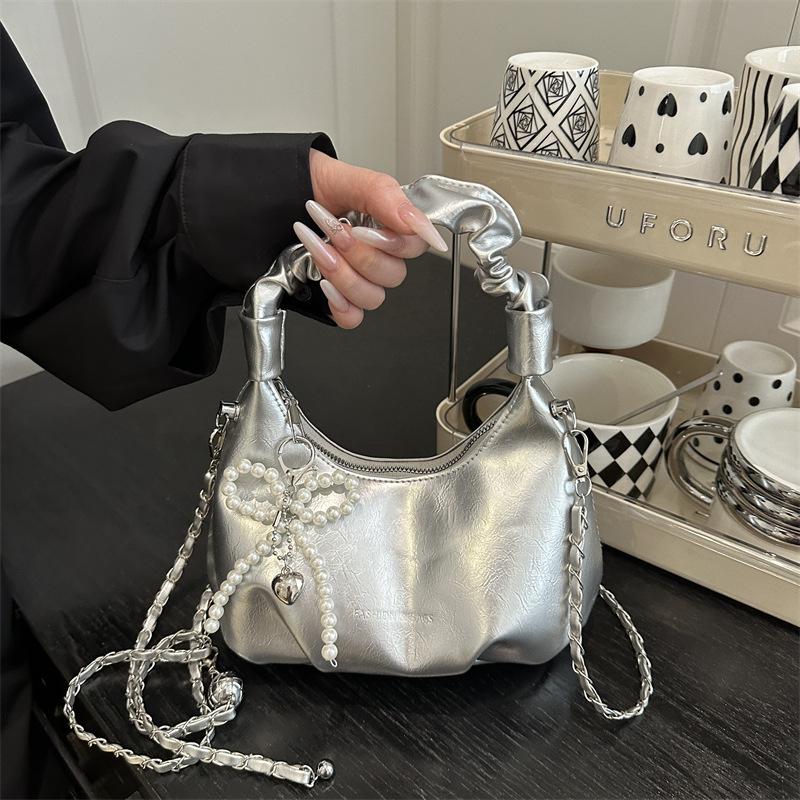 Korean Style Women's Chain Crossbody Bag, Fashionable and Trendy Handbag with Pleats