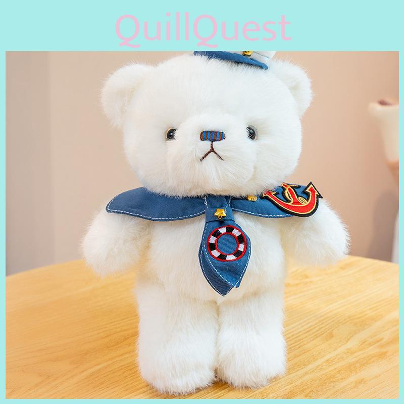 Plush Navy Bear Toy With Captain Uniform Soft Stuffed Animal For Kids Gift