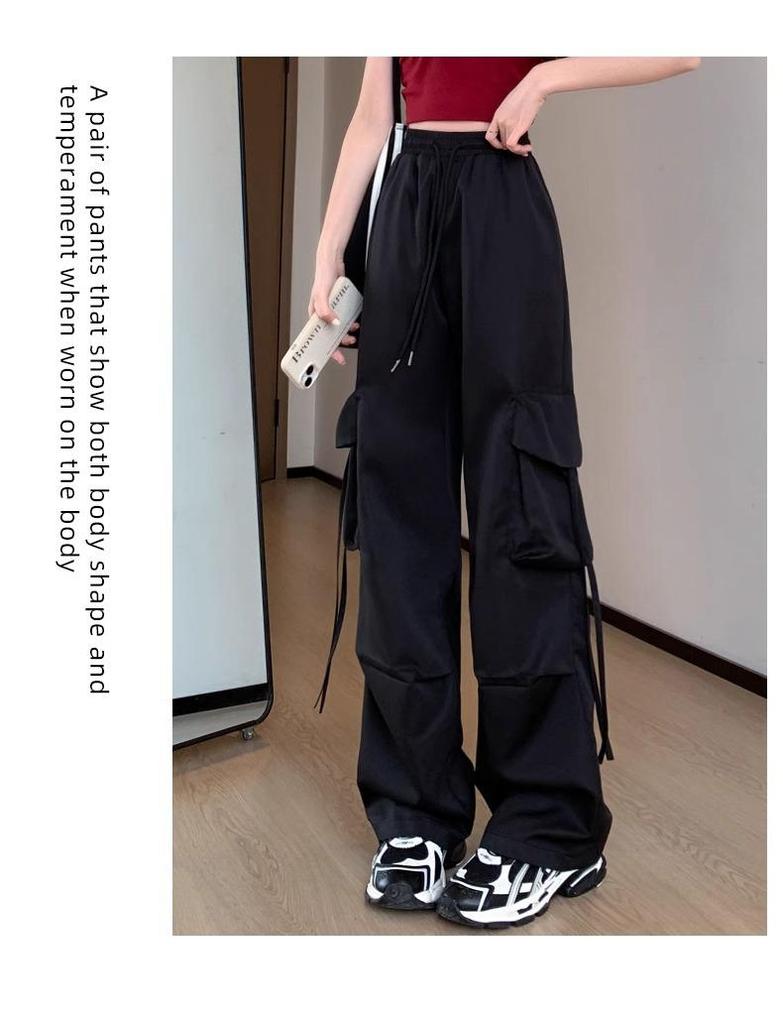 Women's Quick-Dry Pink Parachute Overalls - High-Waisted, Wide-Leg Casual Sports Pants for Spring/Summer 2024