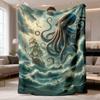 Bohemian Nautical Octopus & Ship Flannel Blanket - Soft - Throw Suitable for Sofa, Bed,, Office Nap | Maritime Bedspread with Ultrasound Printing, Mul