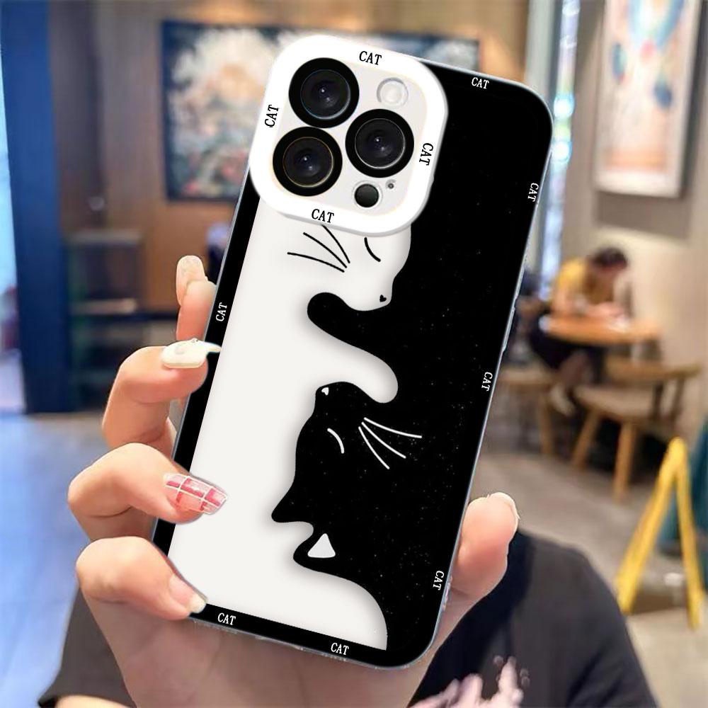 

Funny Black Cartoon Cat Cover Clear Phone Case For Redmi Note 15 14 13 12 11 11T 11S 10 9 10S 9S 8 Pro Max Plus Transparent Case Redmi NOTE134G