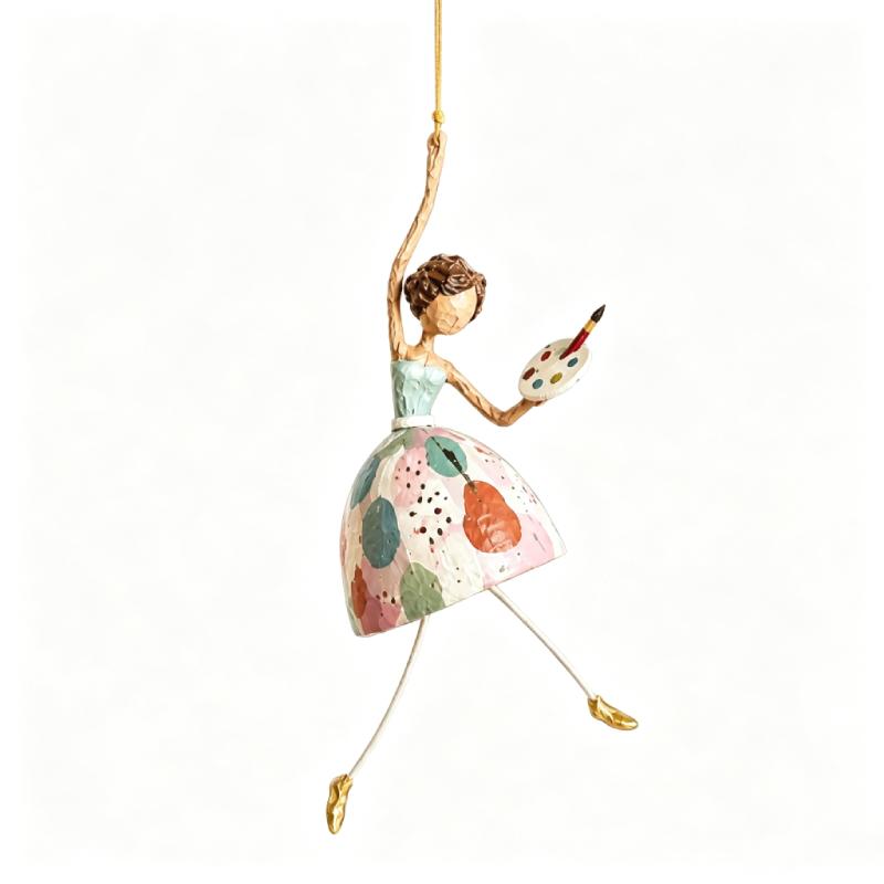 Hand Painted Ballerina Lady Figurine with Dangling Legs Whimsical Dancing Lady Hanging Ornament Vintage Women's Shaped Decor