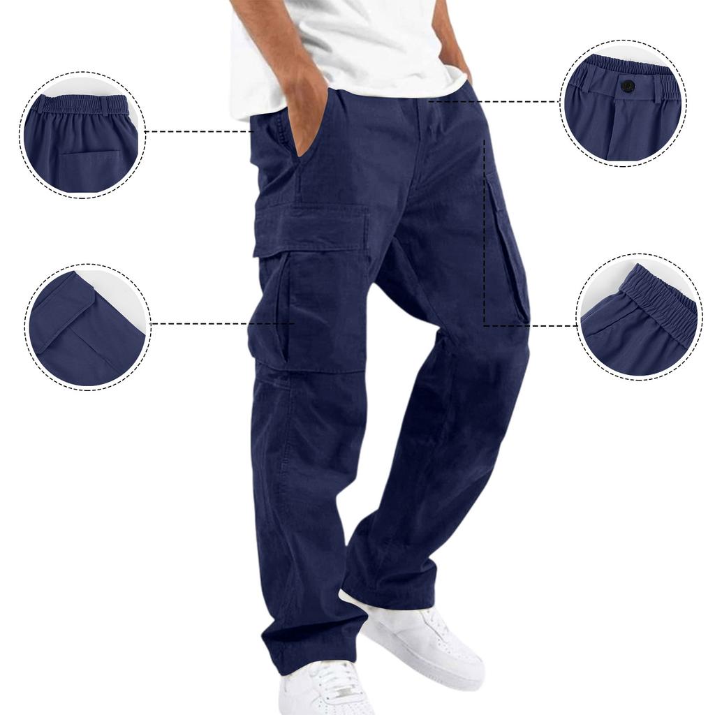 Men's Color Cargo Pants with Elastic Waist Button Closure and 6 Pockets for Work and Casual Wear