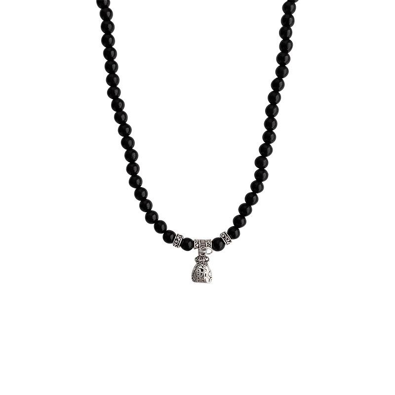 Retro Black Beaded Bracelet & Necklace Set - Light Luxury Chinese Style for Women