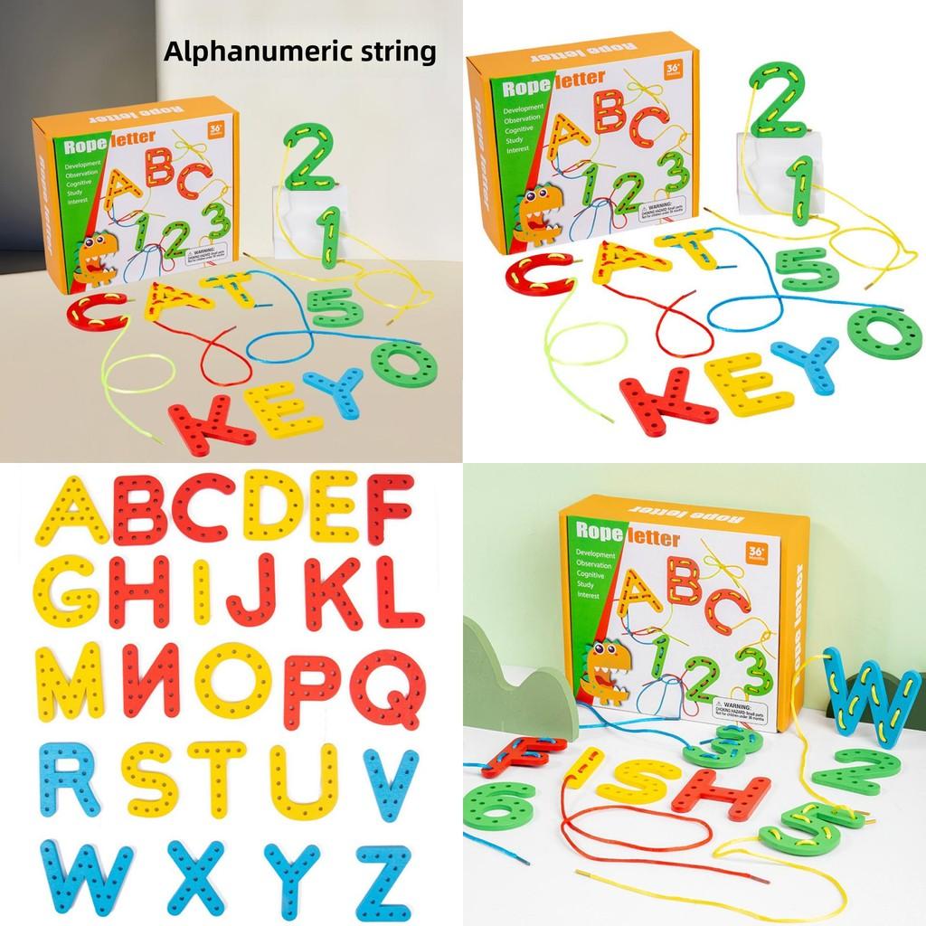 Wooden Alphabet Number Bead Stringing Toy For Early Education And Fine Motor Skills Development