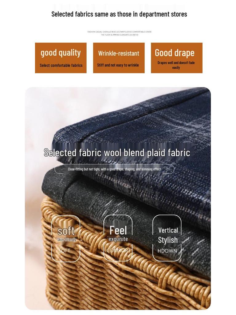 New Autumn/Winter Plus-Size Plaid Wool A-Line Midi Skirt for Women with Slimming Wide Hem