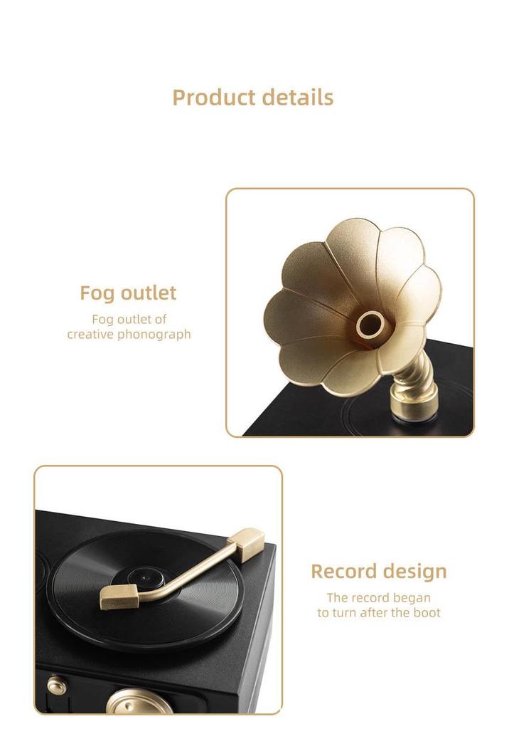 Retro Gramophon Aroma Diffusor & Bluetooth Lautsprecher mit Fernbedienung - Ultraschall Luftbefeuchter & Heimdeko Geschenk